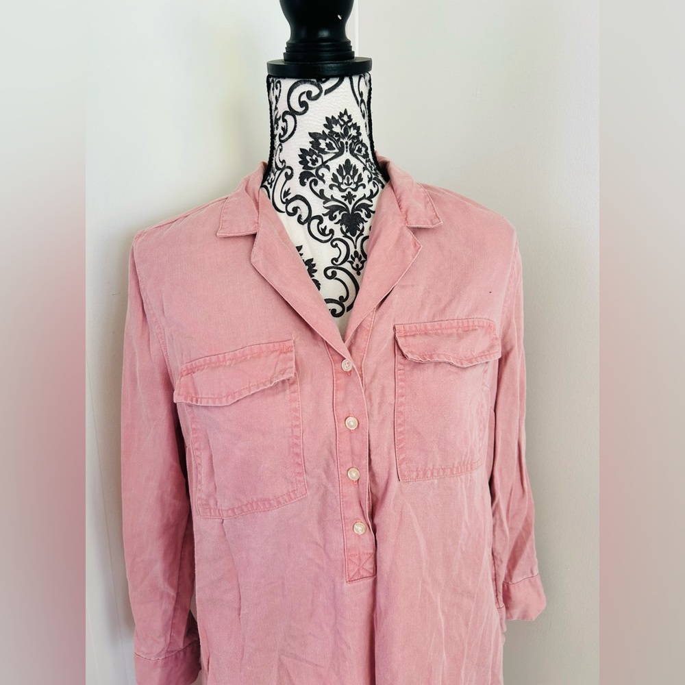 Old Navy Women’s Light Pink Popover Button Front Twill Tencel Shirt Dress Sz M - Picture 6 of 12
